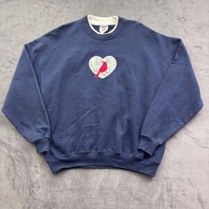 Vintage Jerzees Super Sweats Navy Blue Cardinal Heart Embroidered Sweatshirt XL
